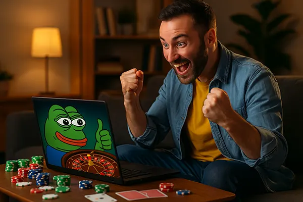 Comic-Figur mit Spielchips